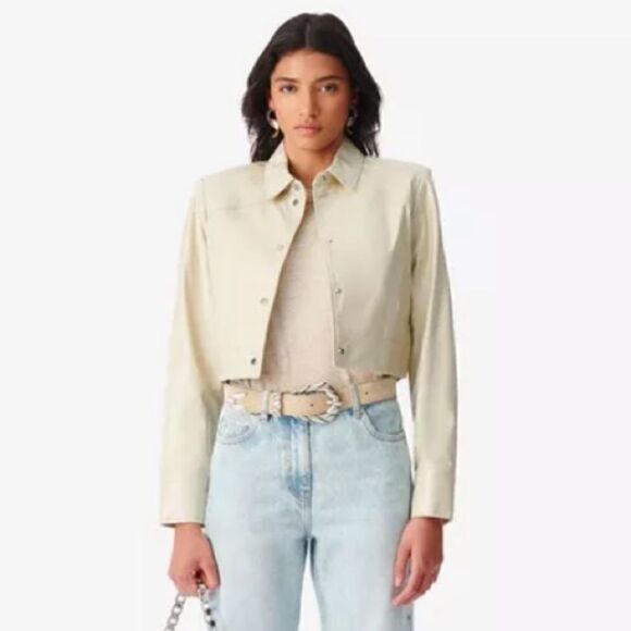 NWT IRO Devta Patent Leather Jacket Sand Size 40/ US 8 - Picture 15 of 15